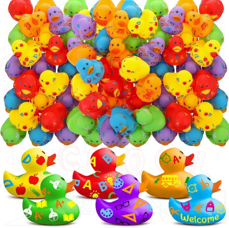 Photo 1 of Back to School Gift for Student 2'' Welcome Back to School Rubber Duck Mini Rubber Duck for First Day of School Party Supplies Float Duck Bath Toy for Boy Girl School Classroom Exchange Prize (24 Pcs)