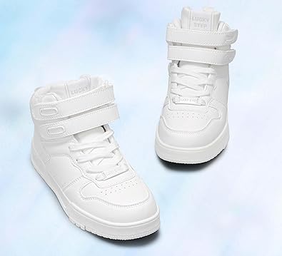 Photo 1 of 8.5 WOMENS WHITE LUCKY STEP Women's High Top Fashion Sneakers Basketball Ankle Boots Walking Tennis Shoes Platform Hook and Loop Casual Faux Leather Sneaker - *** STOCK PHOTO AND ACTUAL PRODUCT ARE SLIGHTLY DIFFERENT