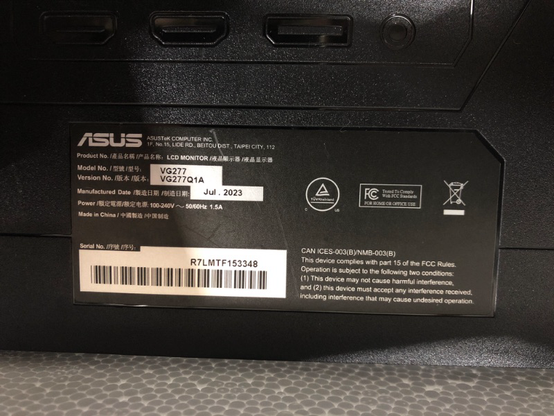 Photo 4 of ASUS TUF Gaming 27” 1080P Gaming Monitor (VG277Q1A) - Full HD, 165Hz (Supports 144Hz), 1ms, Extreme Low Motion Blur, FreeSync Premium, Shadow Boost, Eye Care, HDMI, DisplayPort, Tilt Adjustable 27" FHD 1ms 165Hz FreeSync Premium