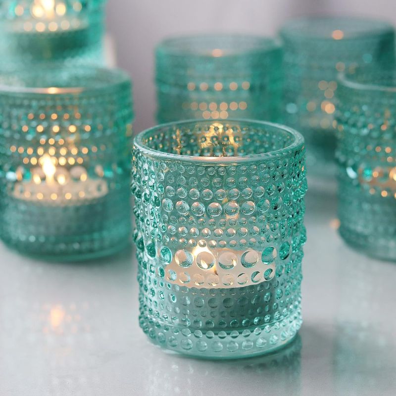 Photo 1 of 16 PCS Green Hobnail Glass Votive Tea Lights Candle Holders for Decor, Halloween, Weddings, Birthday Table Centerpiece Decorations, Green
