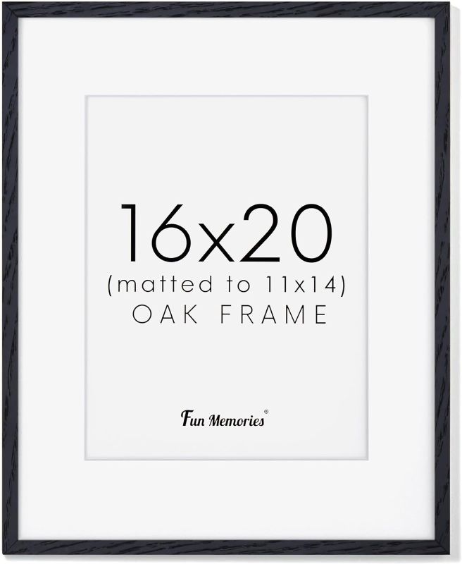 Photo 1 of 16x20 Wood Frame Black, Natural Solid Oak Wood Picture Frame 16 x 20 for Wall with Tempered Glass, 11x14 Matted Frame 16"x20", Black Photo Frame 20x16, 16 By 20 Wooden Frame for Home Decor
