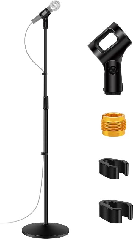 Photo 1 of Mic Stand, Microphone Stand Floor Universal Boom Mic Stand Detachable Mic Stands with Weighted Round Base, Height Adjustable from 34" to 60" for Blue Snowball Blue Yeti Shure SM58 Samson Q2U
