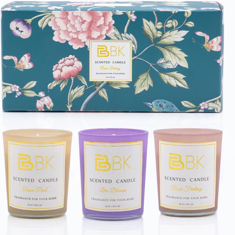 Photo 1 of 3 Pack Candles for Home Scented Candles Gift Set 8% Essential Oil Aromatherapy Candle 1.8 Oz 25H Burning Natural Soy Candles Set Ideal for Mother's Day, Birthday, Christmas, Valentine's Day 