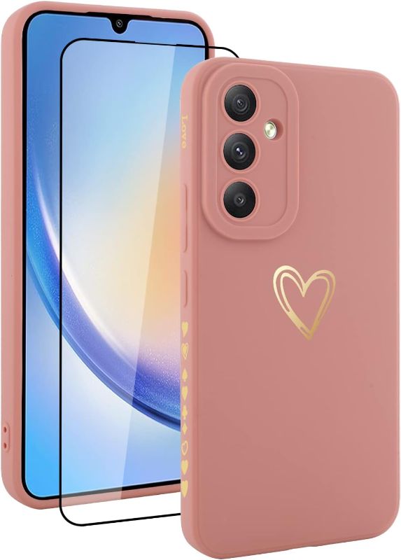 Photo 1 of * 4 Pack * Fiyart Designed for Samsung Galaxy A34 5G Case Love Heart Design for Women Girls Soft TPU Plating Full Camera Lens Protection Phone Cover with Screen Protector for Galaxy A34 5G 6.6"-Pink