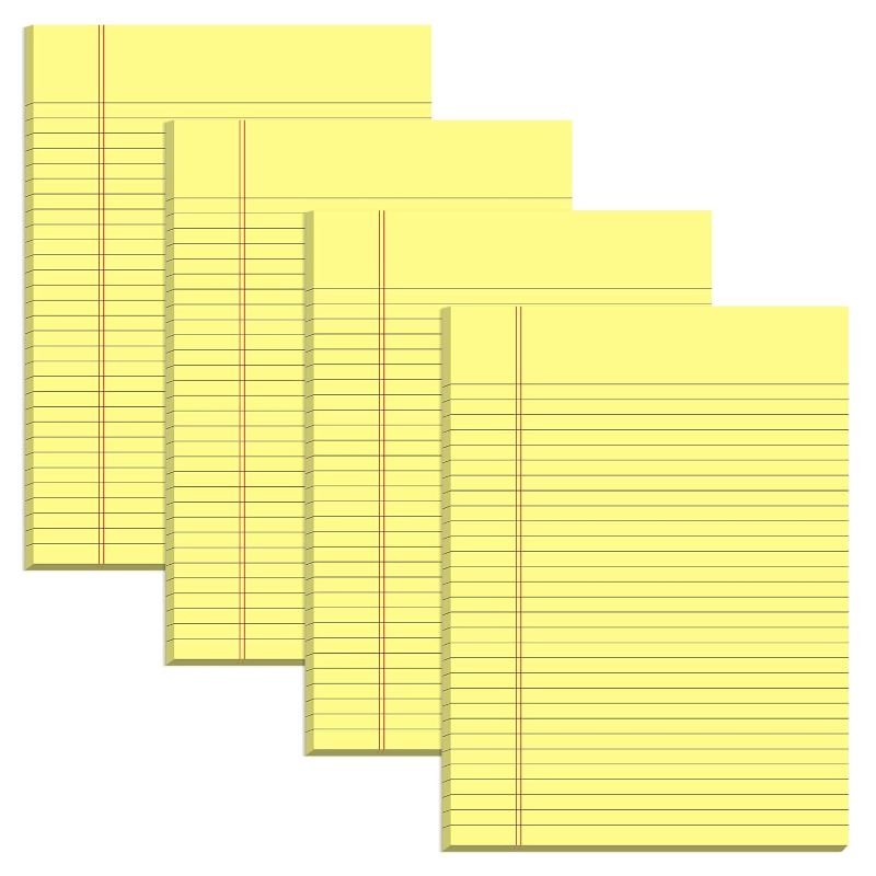 Photo 1 of 8.5 x 11.75 Inch Legal Pads 4 Pack Note Pads 30 Lines Glue Top Notepad with 50 Sheets Double-Sided Printing Writing Pad Yellow 100gsm Thick Paper Legal Pad 9mm Wide Ruled Note Pad with Hardback 
