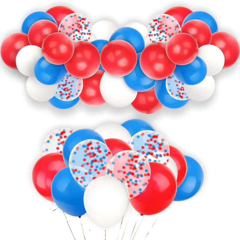 Photo 1 of Yisscen 80 Pieces Red White Blue Balloons, 12 Inches Latex Confetti Balloons Garland Arch Kit, Helium Balloon Party Decoration for Birthday Wedding Independence Day Patriotic Anniversary 
