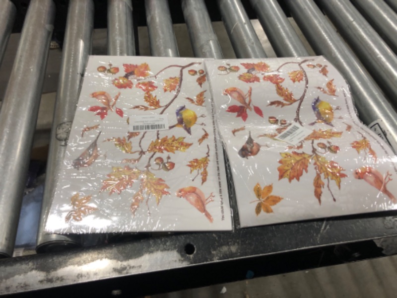 Photo 2 of ** 2 Pack**Horaldaily 102 PCS Fall Window Cling Sticker, Thanksgiving Autumn Harvest Watercolor Birds Leaves for Home Party Supplies Shop Window Glass Display Decoration 