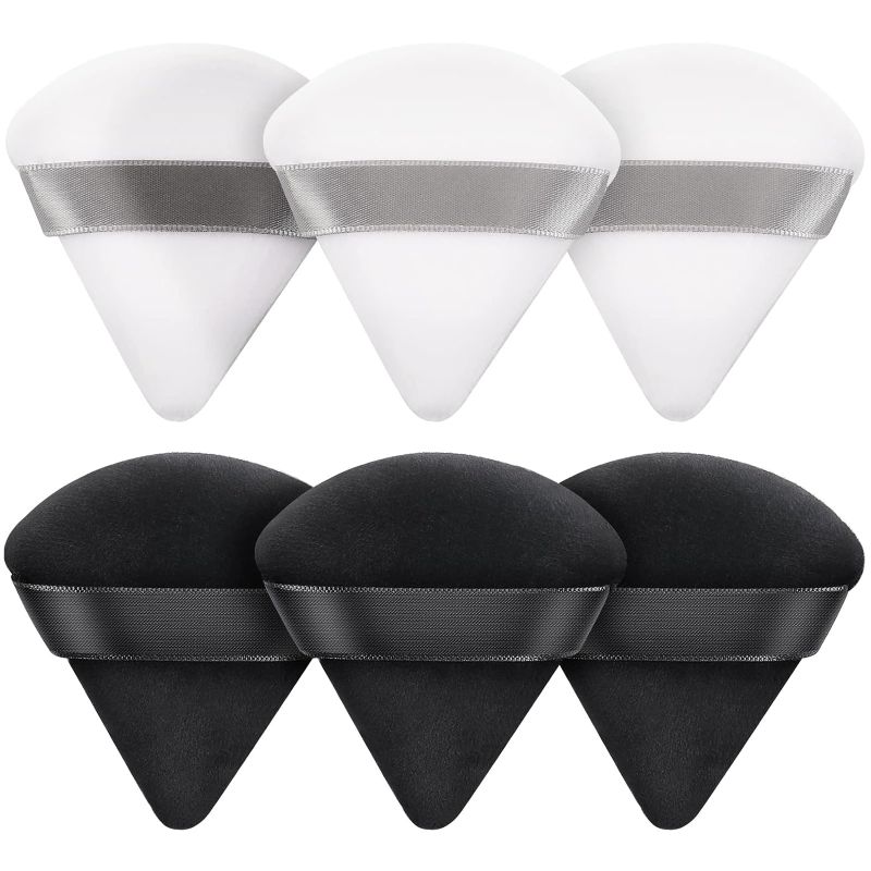 Photo 1 of * 5 Boxes* D 6 PCS Powder Puff Triangle Makeup Puffs for Loose Setting Powder Face Body, Foundation Blender Velour, Super Soft Eye Makeup Wedges Beauty Tools (Black White) 