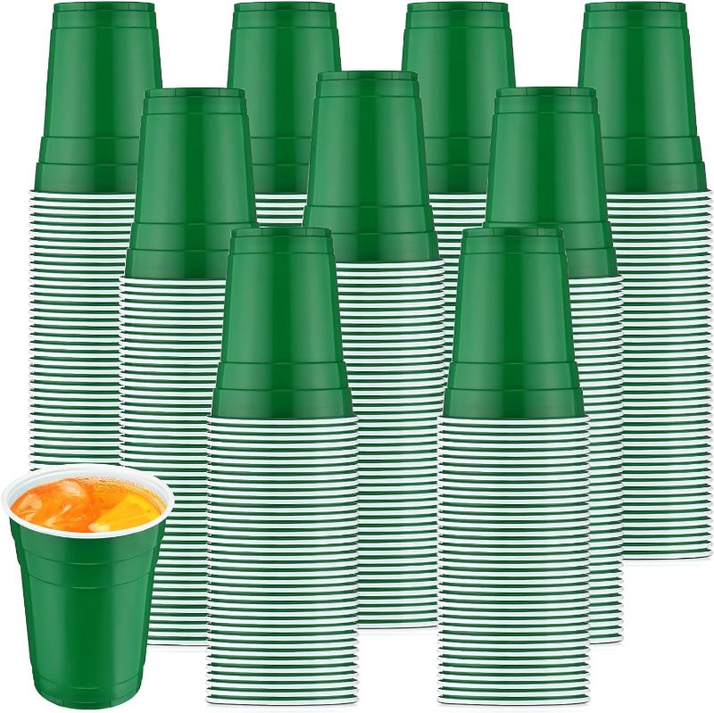 Photo 1 of 200 Count Plastic Cups 16 Ounce Disposable Party Drinking Cups Stackable Plastic Tumblers Beverage Cups for Birthday Halloween Picnics Camping Barbecues Indoor Outdoor Events Supplies (Green)