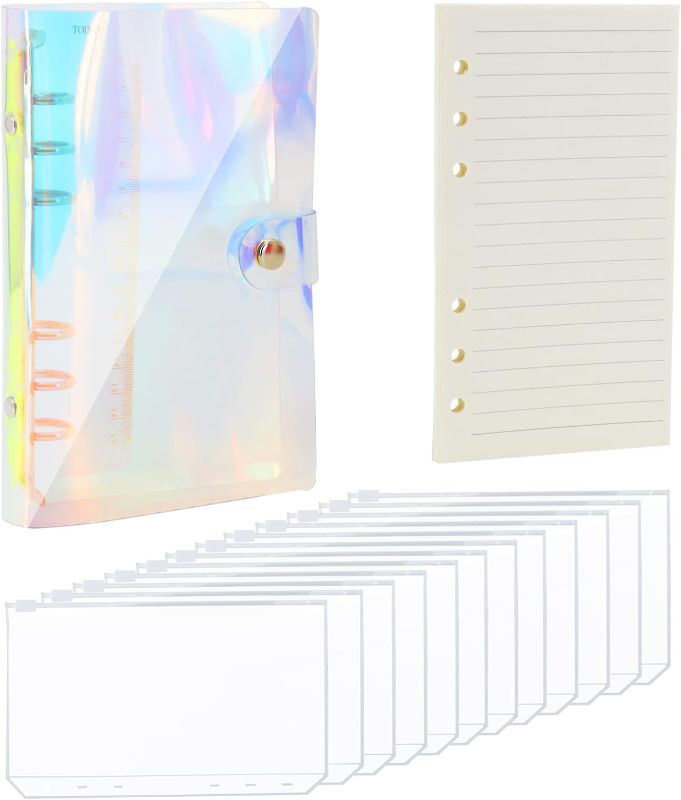 Photo 1 of HOMOKUS A6 6 Holes Binder Notebook with 12 Pieces A6 6 Holes Binder Pockets Reusable Waterproof Colorful A6 Clear Soft Nootbook Set (Rainbow)