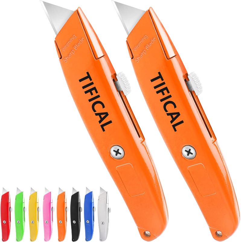 Photo 1 of 6 PACK- TOTAL OF 12. TIFICAL 2-Pack Box Cutter Utility Knife, Box Cutter Retractable with 3-Position Auto-Lock, Sharp SK5 Blade Box Cutters, Box Cutters Retractable Heavy Duty with Ergonomic Handle Exacto Knife, Orange