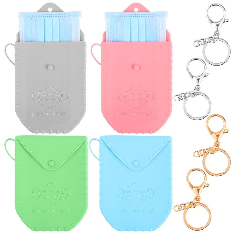 Photo 1 of 3 PACK- Aneco 4 Pieces Silicone Mouth Covering Storage Case and 4 Pieces Keychain Face Cover Box Portable Mouth Covering Organizer Reusable Keeper Folder Storage Bag for Mouth Covering