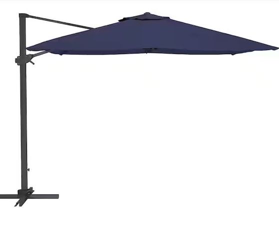 Photo 1 of 10 ft. Cantilever Tilt Patio Umbrella Heavy-duty Outdoor Square Double Top Umbrella in Navy Blue without Umbrella Base
