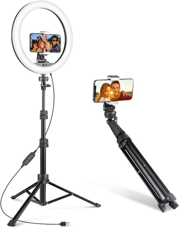 Photo 1 of Aureday 12'' Selfie Ring Light with 62'' Tripod Stand and Phone Holder, LED Lighting with Phone Stand for Video Recording, Compatible with Cell Phones and Cameras 