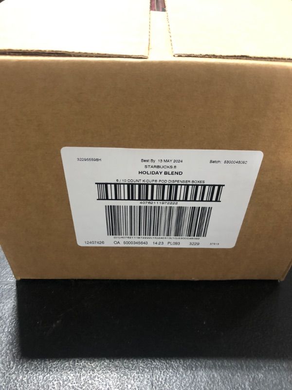 Photo 1 of STARBUCKS K-CUP COFFEE PODS, HOLIDAY BLEND MEDIUM ROAST COFFEE FOR KEURIG BREWERS, 100% ARABICA, LIMITED EDITION HOLIDAY COFFEE, 6 BOXES (60 PODS TOTAL)---EXP 13 MAY 2024
