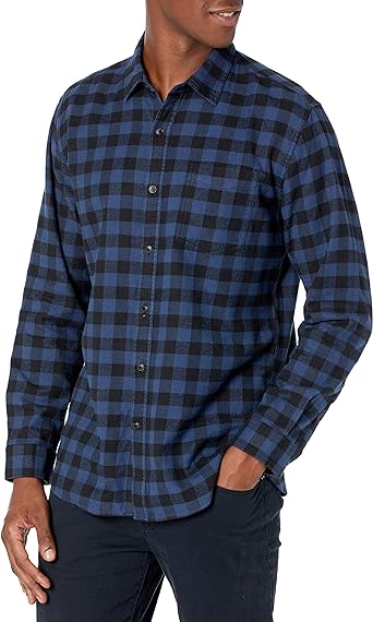 Photo 1 of Amazon Essentials Men's Long-Sleeve Flannel Shirt (Available in Big & Tall) Dark Blue
