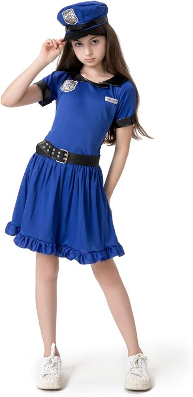 Photo 1 of Clothand Girls Police Officer Costume Halloween Cop Costume Kids Dress Up Outfits Set 2-12 Years--- size large 
