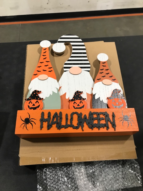 Photo 2 of 2 PACK- MEETYAMOR Halloween Decorations Indoor - Large Decorative HALLOWEEN Wood Sign with Gnomes Holding Scary Pumpkin, 2-Layered Wood Sign for Halloween Decor, Perfect for Home, Table, Mantel, Tiered Trays MYTD-8011