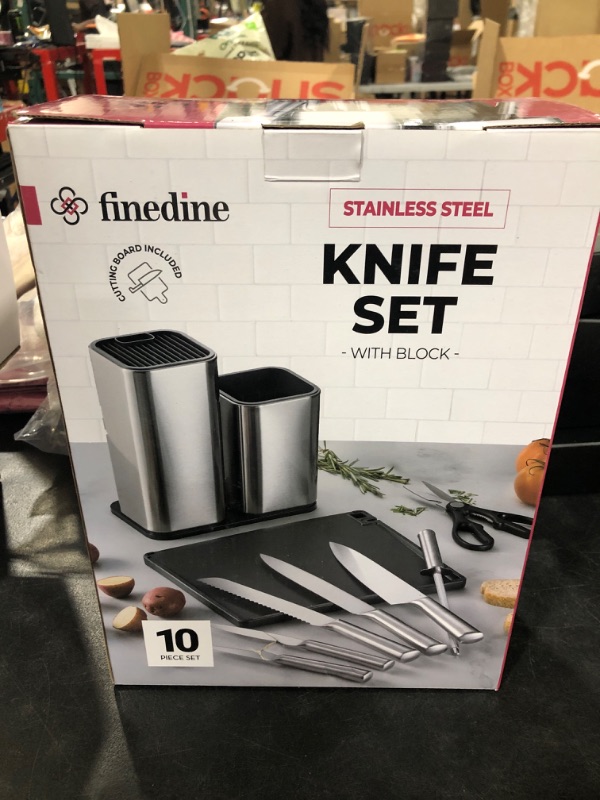 Photo 3 of 10-Piece Stainless-Steel Kitchen Knife Set - Newly Innovative Knifes Set with Utensil Holder - 5 Stainless-Steel Knives - Knife Sharpener - Kitchen Scissors - Cutting Board- Knife Block holder