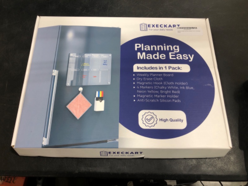 Photo 3 of Execkart: Acrylic Dry Erase Calendar Board for Fridge, Weekly Magnetic Calendar for Fridge Includes 4 Markers, 1 Cloth, 1 Cloth-Holder and 1 Marker-Holder. (Calendar Dimensions: 15.7 X 11.8 Inches)