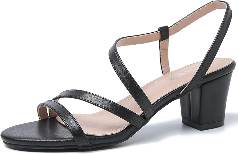 Photo 1 of 7.5 fereshte Women's Heeled Sandals Slip On Open Toe Low Block Heels Strappy Sandals