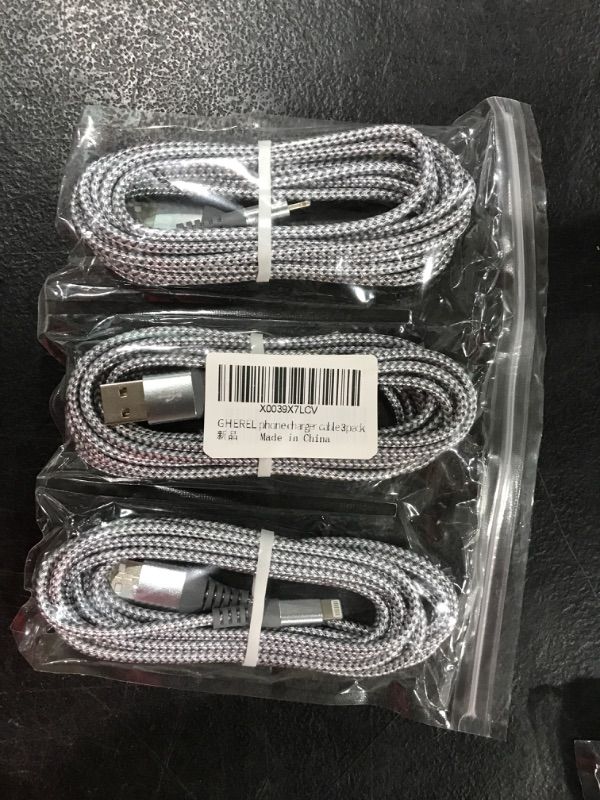 Photo 2 of GHEREL iPhone Charger 3 Pack 10 ft MFi Certified Lightning Cable Nylon Braided Cable iPhone Charger Fast Charging Cord Compatible with iPhone 14 13 12 11 Pro Max XR XS X 8 7 6 Plus and More 1
