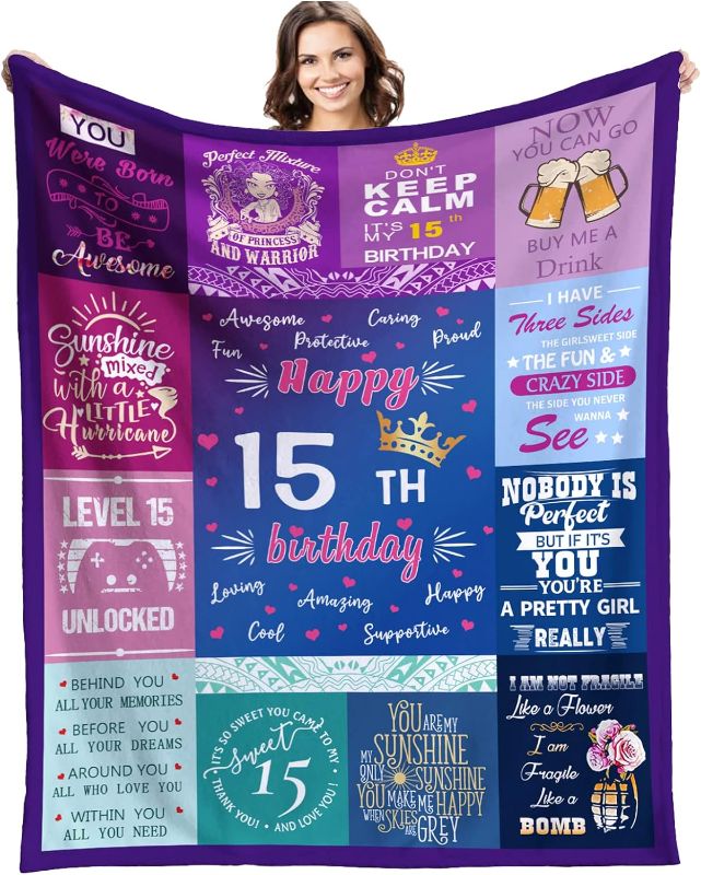 Photo 1 of 15th Birthday Gifts for Girls 15 Year Old Birthday Gifts 15 Year Blanket Gifts 15th Funny Gift Idea 15th Birthday Gift Ideas Gifts for 15 Year Old Female Women Girl Bestie Sister (15th, 50"x60")
