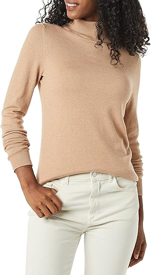 Photo 1 of Amazon Essentials Women's Classic-Fit Lightweight Long-Sleeve Turtleneck Sweater, Taupe Heather, Small
