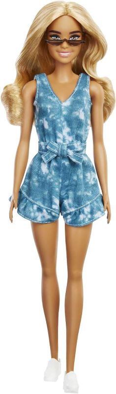 Photo 1 of Barbie Fashionistas Doll 173 with Long Blonde Hair & Tie-dye Shorts Romper, Sneakers & Cat Eye Sunglasses, Toy for Kids 3 to 8 Years Old 