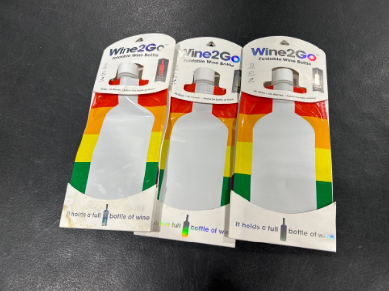 Photo 2 of 3 Pack - Wine2Go The Original Foldable and Reusable Wine Pouch that Holds a Full 750ml Bottle, Pride Pride