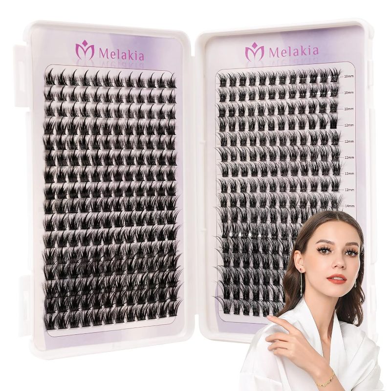 Photo 1 of 384 Pcs Cluster Lashes, Melakia 2 Style DIY Eyelash Extensions Mix 10-16mm, Thin Band Lash Clusters, Mega Soft Individual Cluster Lashes at Home ?Wispy and Natural D Mix 10-16mm?
