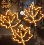 Photo 1 of 3Pcs Fall Window Decorations Maple Leaf Lights, Battery Operated Thanksgiving Window Lights with Timer,Metal Frame LED Fall Window Hanging Maple Lights for Home Party Thanksgiving Autumn Harvest Décor