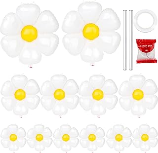 Photo 1 of 12 PCS Daisy Balloons Daisy Party Decorations Jansburg Foil Mylar Balloons Boho White Flower Balloon Garland Kit for Birthday Party Wedding Garland Décor 3 Mixed Sizes L/M/S