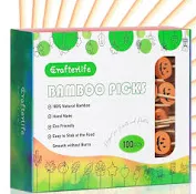 Photo 1 of 100pcs Halloween Pumpkin Cocktail Picks Long Fruit Sticks Food Dessert Toothpicks Sandwich Appetizer Charcuterie Skewers, Made of Bamboo Wood, for Halloween Decorations Themed Party Supplies