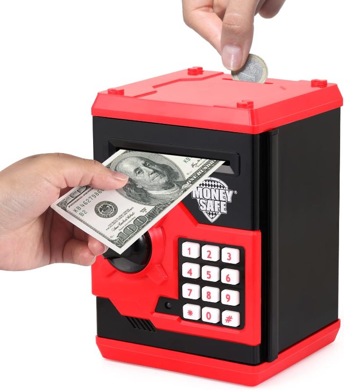 Photo 1 of GINZU ATM Piggy Bank for Boys Girls,Big ATM Coin Bank Money Saving Box with Password, Kids Safe Money Jar for Adult with Auto Grab Bill Slot Kids Toys Age 8-18 Great Birthday Gift Toy Bank for Kids
