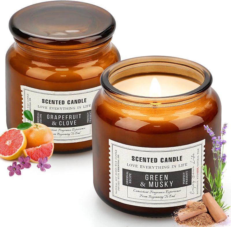 Photo 1 of 2 Pack Large Amber Grapefruit Candles for Home Scented - Mothers Day 32oz Candles Gifts for Women, Glass Jar Candles Gifts Sets for Women Girlfriend, Candles for Holiday Gifts -Amber 