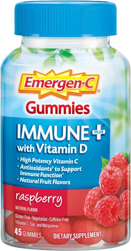 Photo 1 of Emergen-C Immune+ Gummies (45 Count, Raspberry Flavor) Immune System Support with 500mg Vitamin C Dietary Supplement, Caffeine Free, Gluten Free - EXP 01/2024
