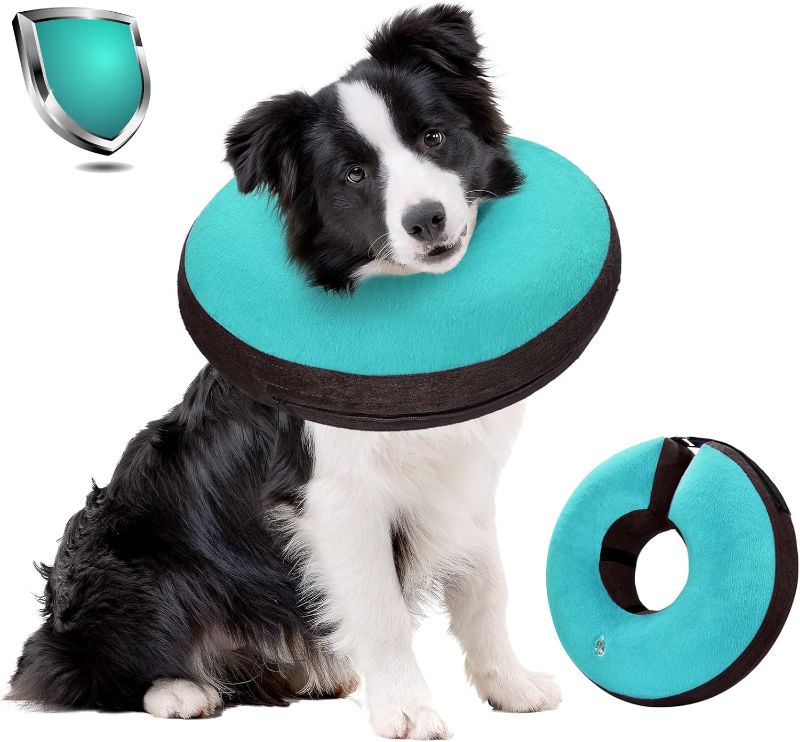 Photo 1 of Bilibara Dog Cone Alternative After Surgery, Inflatable Recovery Collar for Dogs & Cats, Adjustable Dog E Collars, Cone for Dogs After Surgery to Stop Licking, Soft Dog Cones for Large Dogs, Teal
