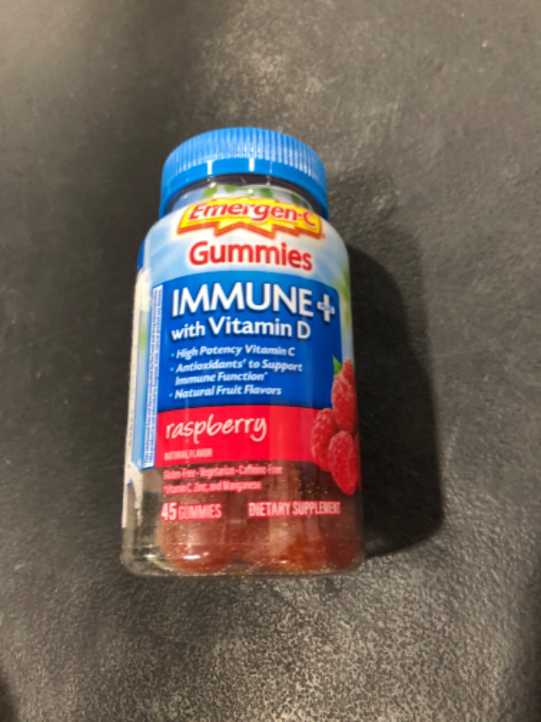 Photo 2 of Emergen-C Immune+ Gummies (45 Count, Raspberry Flavor) Immune System Support with 500mg Vitamin C Dietary Supplement, Caffeine Free, Gluten Free - EXP 01/2024