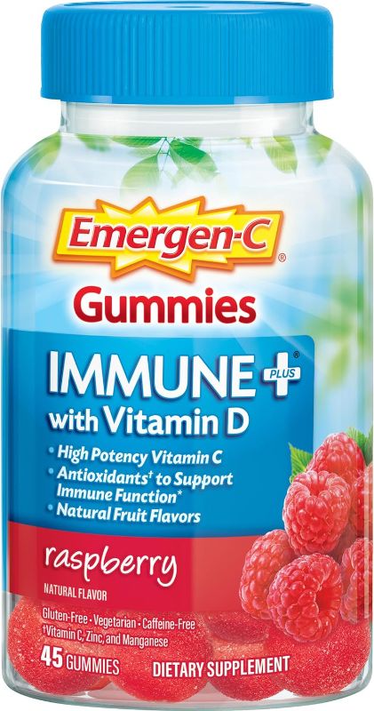 Photo 1 of Emergen-C Immune+ Gummies (45 Count, Raspberry Flavor) Immune System Support with 500mg Vitamin C Dietary Supplement, Caffeine Free, Gluten Free - EXP 01/2024