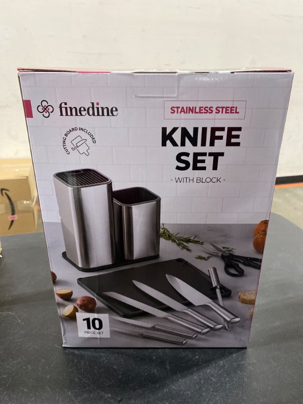 Photo 3 of 10-Piece Stainless-Steel Kitchen Knife Set - Newly Innovative Knifes Set with Utensil Holder - 5 Stainless-Steel Knives - Knife Sharpener - Kitchen Scissors - Cutting Board- Knife Block holder