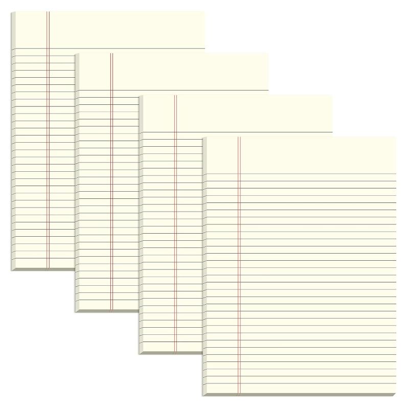 Photo 1 of 8.5 x 11.75 Inch Legal Pads 4 Pack Note Pads 30 Lines Glue Top Notepad with 50 Sheets Double-Sided Printing Writing Pad Beige 100gsm Thick Paper Legal Pad 9mm Wide Ruled Note Pad with Hardback 