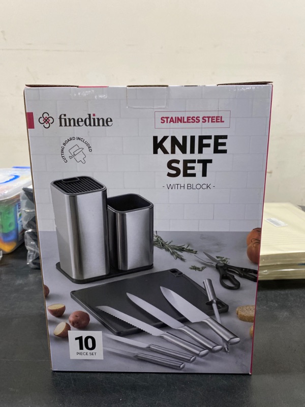 Photo 2 of 10-Piece Stainless-Steel Kitchen Knife Set - Newly Innovative Knifes Set with Utensil Holder - 5 Stainless-Steel Knives - Knife Sharpener - Kitchen Scissors - Cutting Board- Knife Block holder