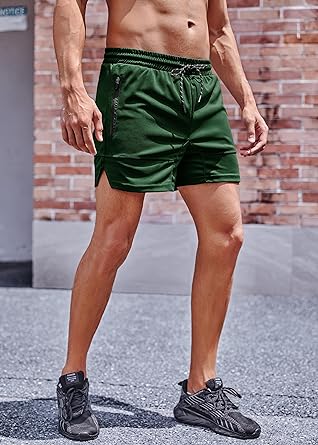 Photo 1 of Gafeng Men's Athletic Shorts Gym Workout Quick Dry Lightweight Running Mesh Shorts with Zipper Pocket / GREEN SIZE SMALL 