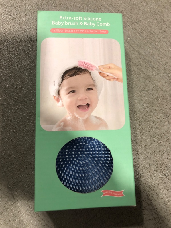 Photo 1 of Baby Hair Brush and Comb Set - Silicone Baby Brush and Comb Set with Mirror 3 in 1, Super Soft for Newborn, Toddler, Infant Grooming Kit (blue)