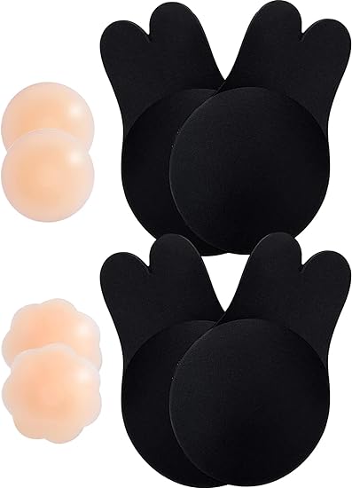 Photo 1 of 2 Pairs Sticky Bra, Backless Strapless Bra, Reusable Cupid Pads Invisible Bra, Invisible Lift up Strapless Bra for Big Busted Women, Rabbit Bar(Black)-2
