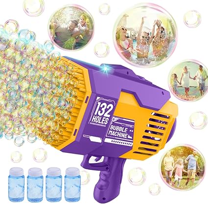 Photo 1 of Bubble Gun - 132 Holes Bubble Machine Gun, Bubble Blower with Colorful Lights, Summer Toys for Toddlers Kids Adults Summer Party Favors Outdoor Pool Toys (Purple)
