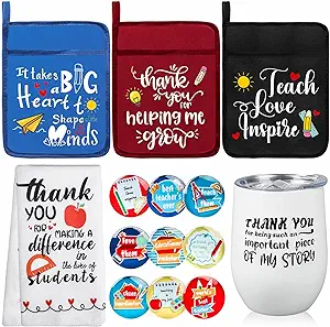 Photo 1 of 14 PCS Teacher Appreciation Gifts for Women, Teacher Christmas Gifts Graduation Gift, Teacher Appreciation Gift Bag from Student, Pot Holders, Insulated Tumbler,Kitchen towel, Refrigerator Magnets 