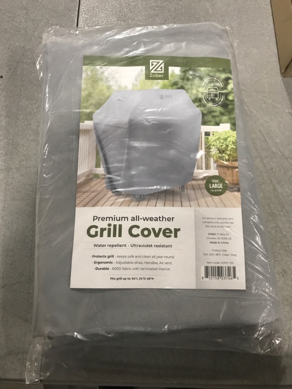 Photo 2 of Zober BBQ Grill Cover - 64 Inch Waterproof Double Layered Fits Weber Gas Grill Cover Charbroil Grill & Smoker - Gas Grill Covers w/ Air Vents, Dual Handles - 600D Oxford Fabric, Gray 64 Inch Gray