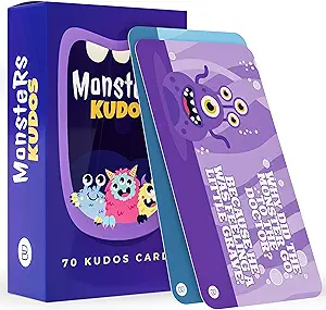 Photo 1 of 70 Cartoon Monster Kudos Cards - Thank You Appreciation Recognition Blank Back Postcard – School Lunch Box Children Notes – Cute & Fun Kids Motivational Gift – Teacher Classroom Reward Stationary Inc